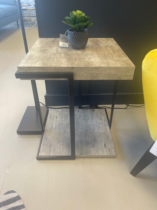 Jersey Side Table, Concrete Effect, Black Metal