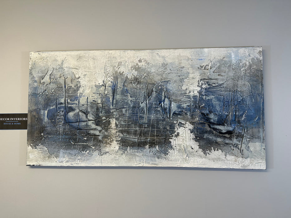 Blue / Grey Textured Abstract Canvas - 60 X 120cms