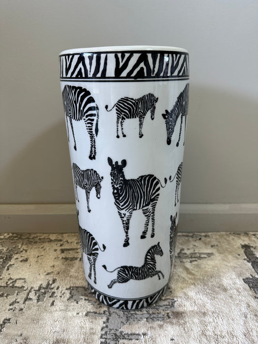 Ceramic Umbrella Vase, Finished, Balck,  White, Zebra Print 
