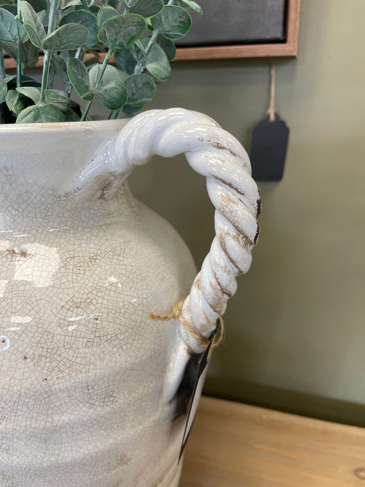 Decorative Aged Ceramic White Jug / Vase For Flowers / Stems