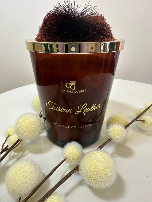 Candle Queen Tuscan Leather Pom Pom Candle - Large
