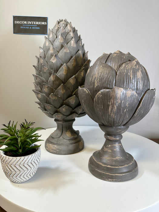 Wood Pine Cone Finial, Polyresin, Large, Decorative, Home Decor