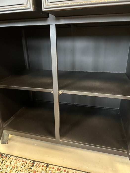 Distressed Sideboard Cabinet, Black Metal, Multi Drawer