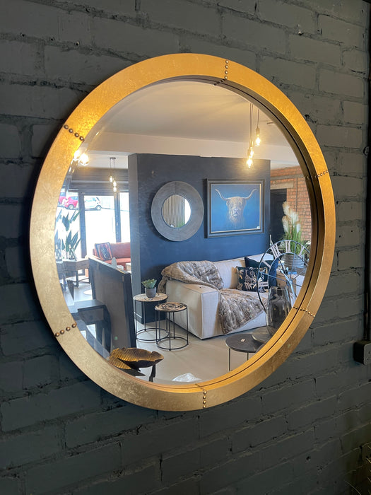 Evelyn Round Wall Mirror, Metal Frame, Luxury Gold Leaf, 91.5 cm