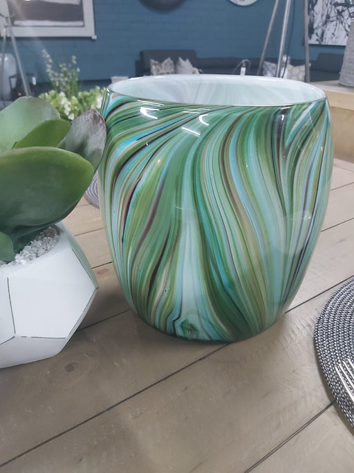 Kira Vase, Green, Glass, Wide