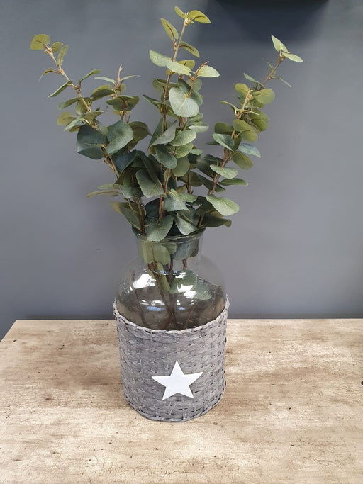 Rustic Flower Stem Vase, Grey, rattan, Clear Glass