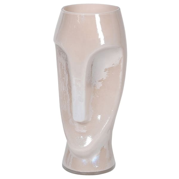 Small Pearlescent Face Vase, Ceramic, Pink, Cream