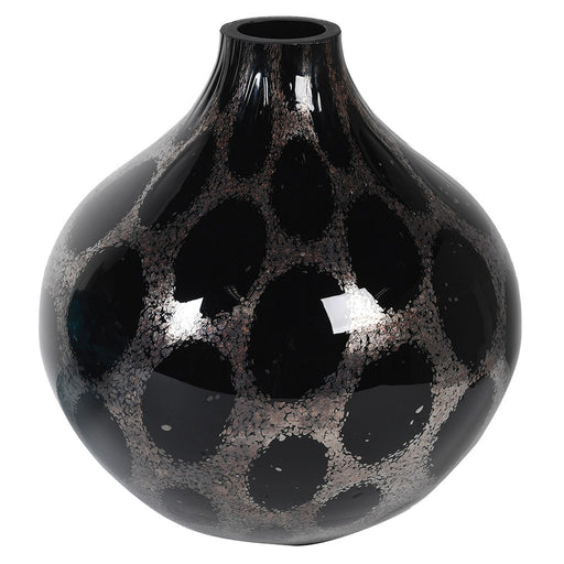 Stem Bud Small Vase, Black Glass, Silver Bubble 
