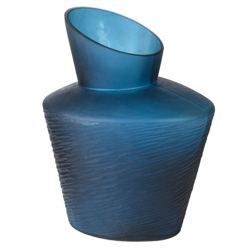 Flower Stem Small Vase, Textured, Blue Glass 