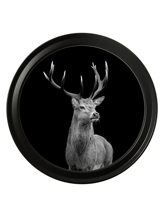 Round Framed Black & White Wildlife Wall Art - Red Deer - 70 cm