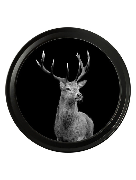 Round Framed Black & White Wildlife Wall Art - Red Deer - 44 cm