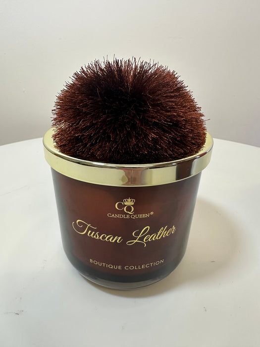 Scented Candle,Tuscan Leather, Pom Pom Candle - Small