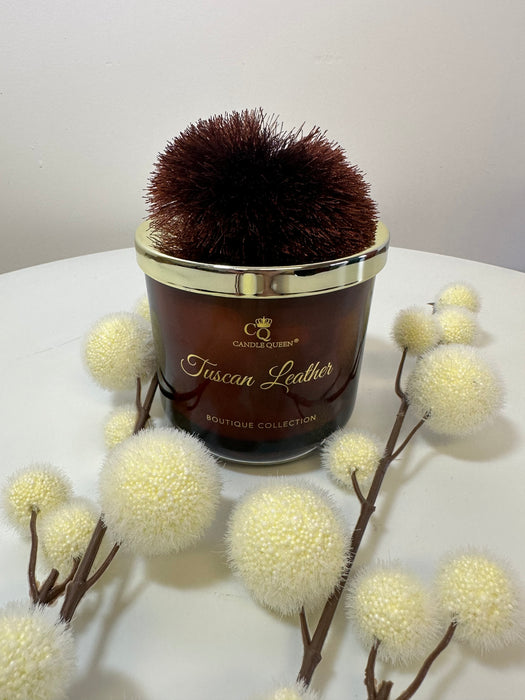 Scented Candle,Tuscan Leather, Pom Pom Candle - Small