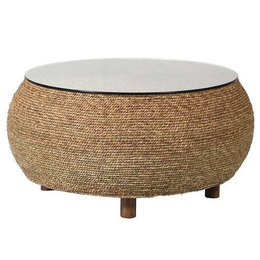Natural Seagrass Coffee Table, Round, Glass Top