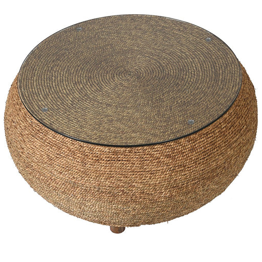 Natural Seagrass Coffee Table, Round, Glass Top