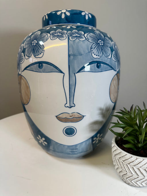 Decorative Oriential Jar, Blue, White, 32 x 23 cm