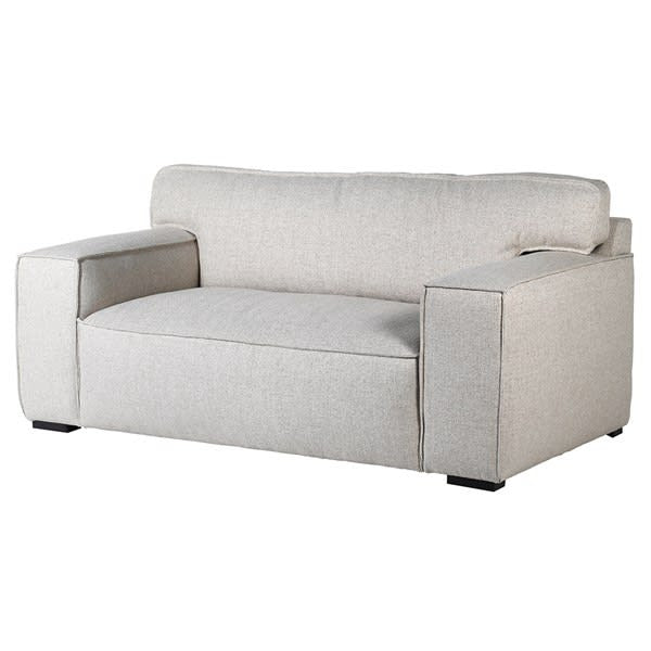 Modern Two Seater Sofa, Cream Linen Fabric, Square Arms 