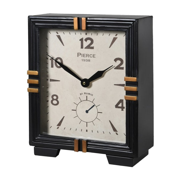 Art Deco Mantle Clock, Black, Gold, Metal, Glass