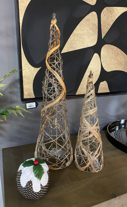 Wire & Rattan Cone Christmas Tree with Lights - 40 cm (small)