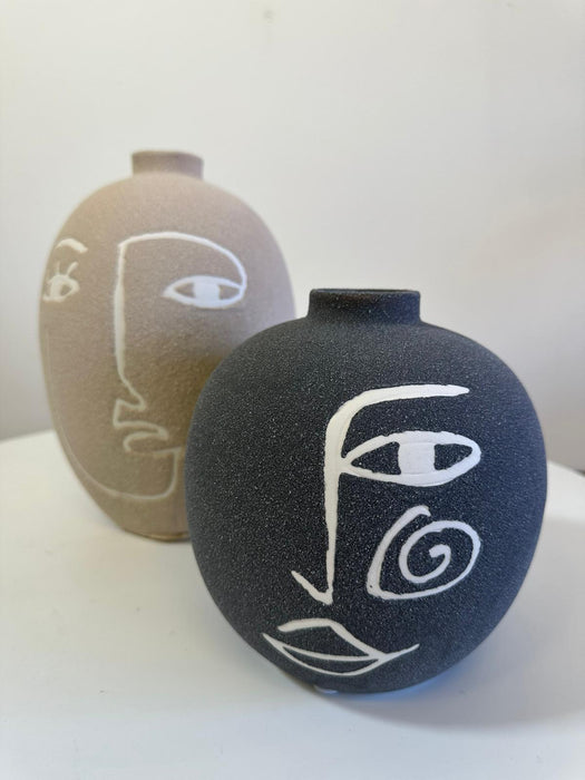 Black Ceramic Stem / Bud Face Vase