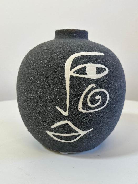 Black Ceramic Stem / Bud Face Vase