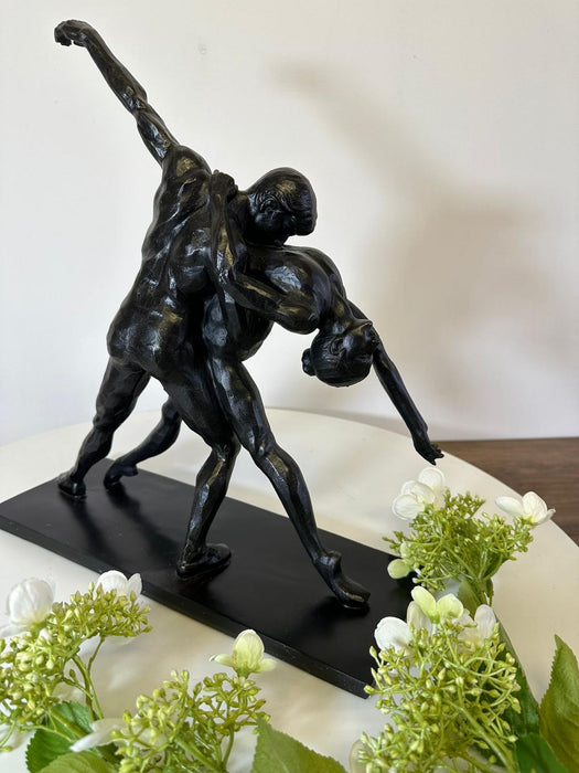 Aged Iron Sculpture Of A Man & Woman Dancing - 38 x 35 cm