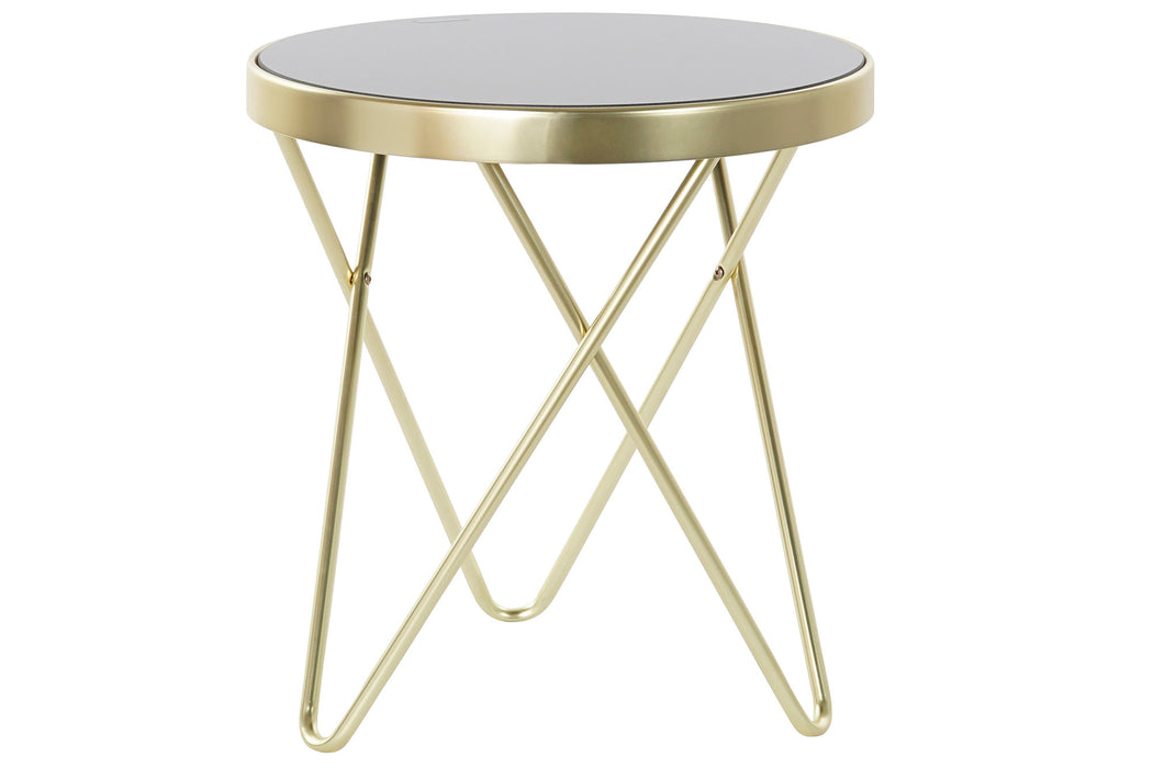 Temple Side Table, Gold Metal Frame, Black Glass 