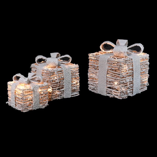 Set of 3 Snowy Rattan Gift Boxes