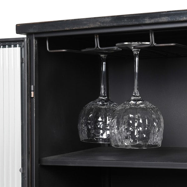 Hoxton Industrial Black Metal And Glass Wine Cabinet