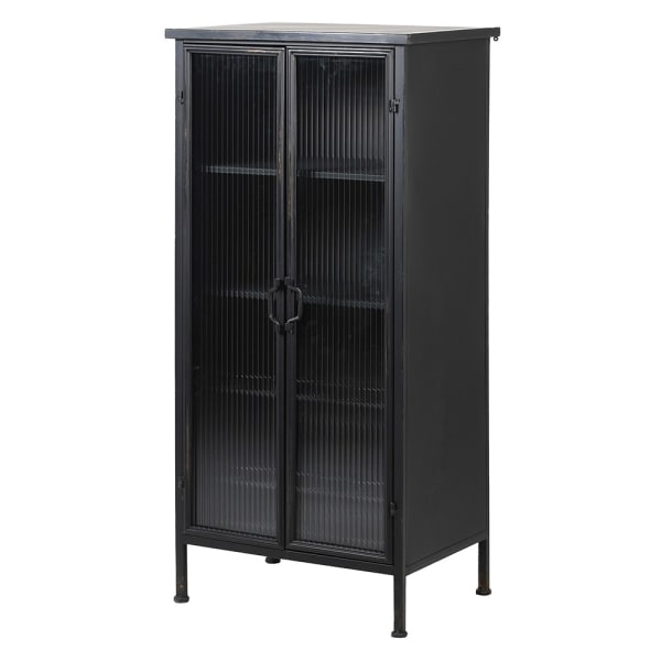 Hoxton Industrial Black Metal And Glass Wine Cabinet