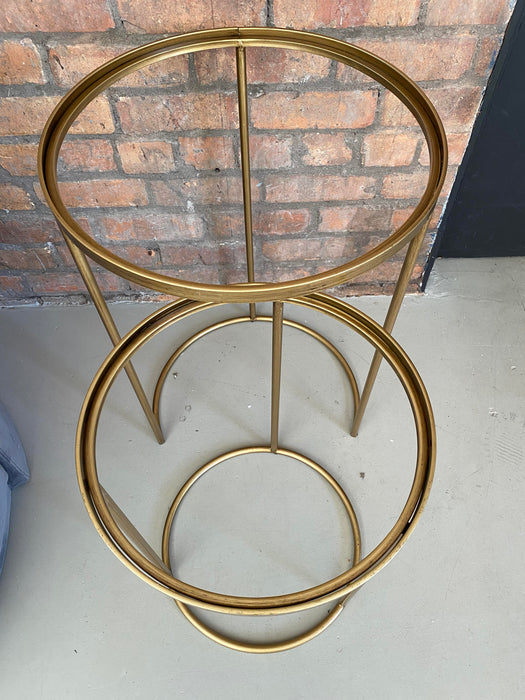 Nesting Side Tray Tables, Gold Metal Frame, Round Top, Set of 2, Atlas