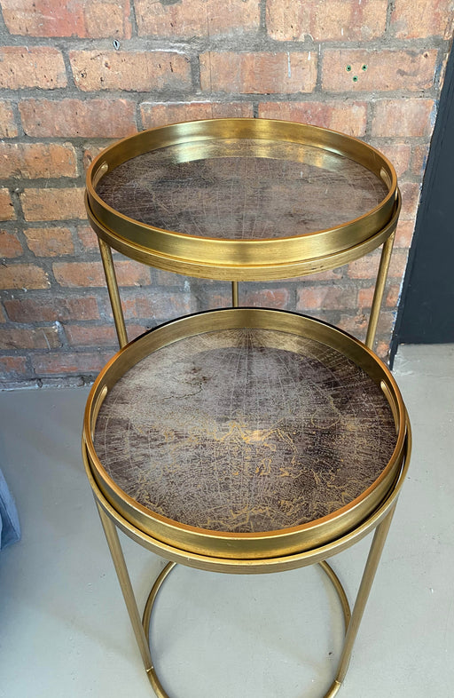 Nesting Side Tray Tables, Gold Metal Frame, Round Top, Set of 2, Atlas