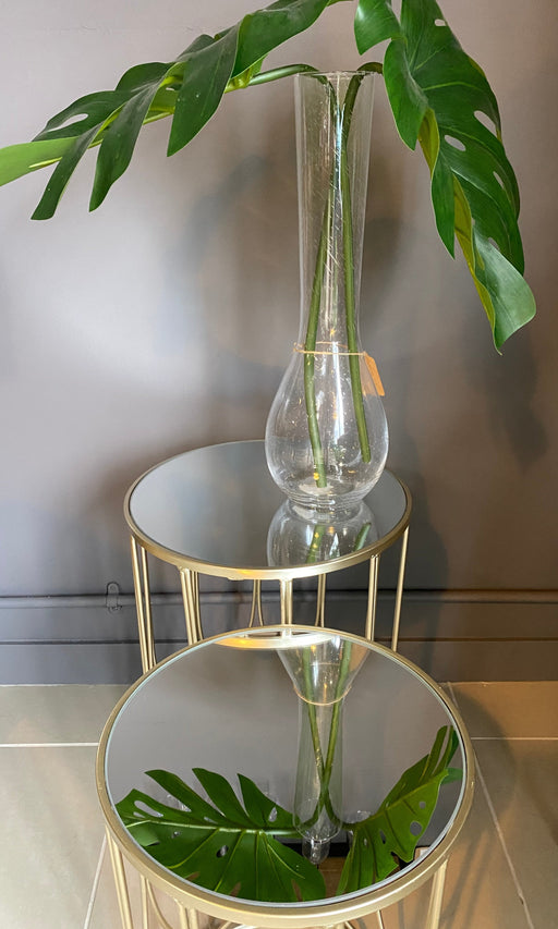 Side Tables, Champagne Gold, Metal Frame, Round Glass Top 