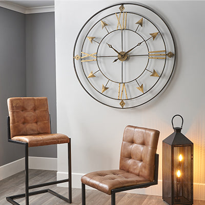 Large Round Antique Grey & Gold Metal Wall Clock - Decor Interiors -  House & Home