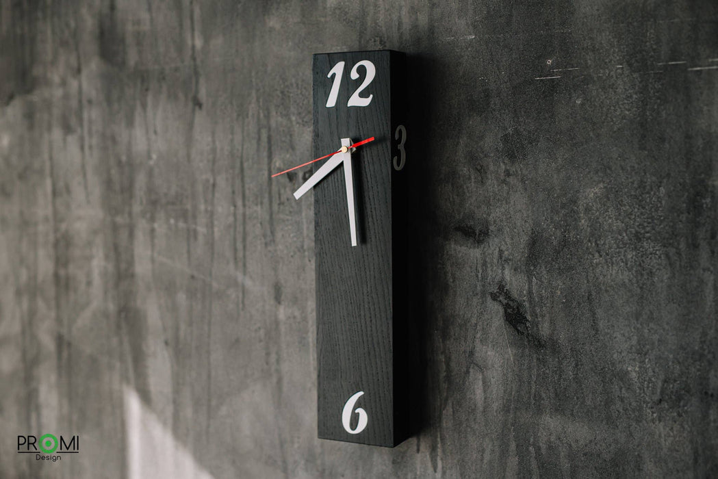 Handmade Block Wall Clock, Black Oak