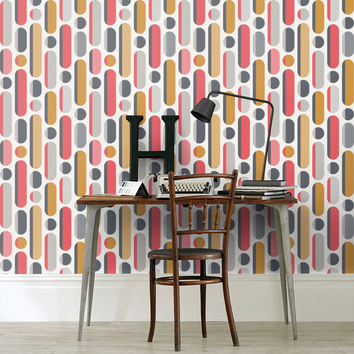 Wallpaper By Envy - Morse Red Grey Mustard