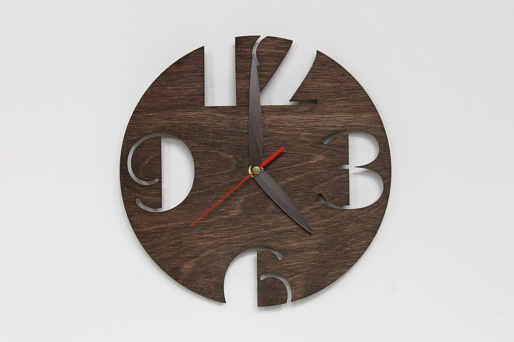 Handmade Wall Clock, Round, Dark Wood