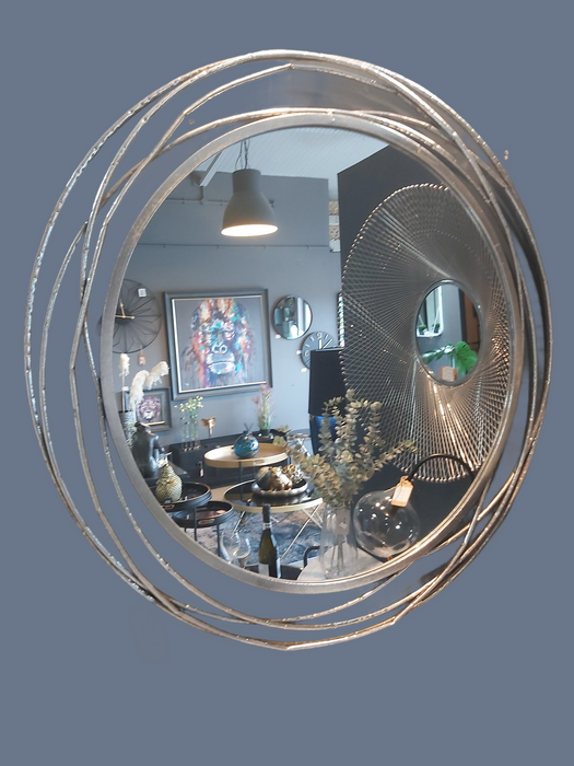 Juliettte Round Spiral Wall Mirror In Satin Silver - 90cms