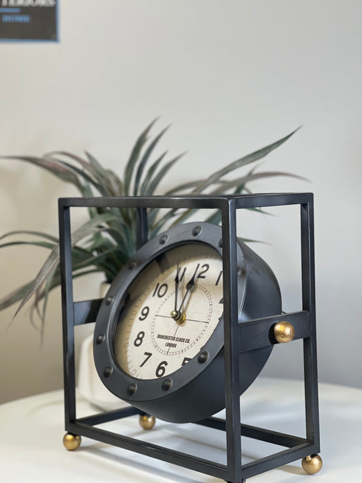 Shoreditch Desk / Mantle Clock, Iron, Gold Metal Frame, Industrial