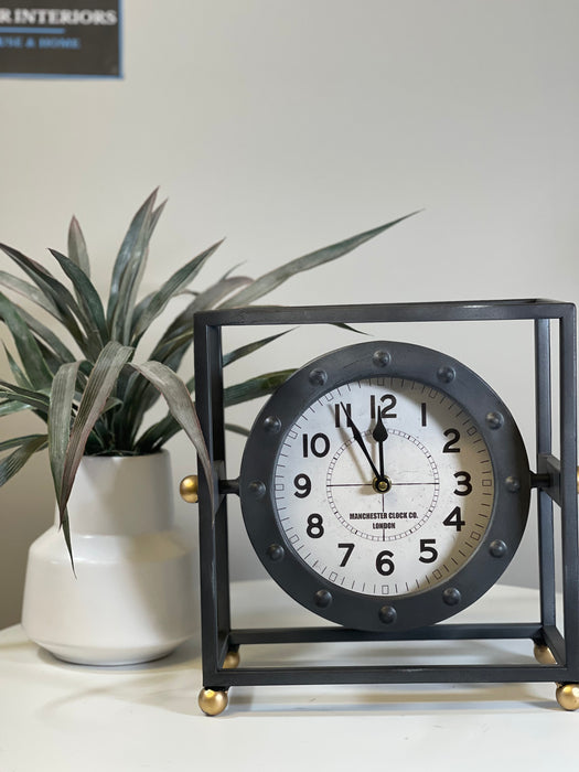 Shoreditch Desk / Mantle Clock, Iron, Gold Metal Frame, Industrial