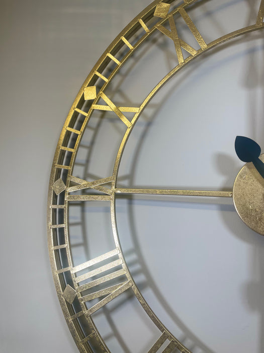 Distressed Gold Metal Round Wall Clock - 80 cm