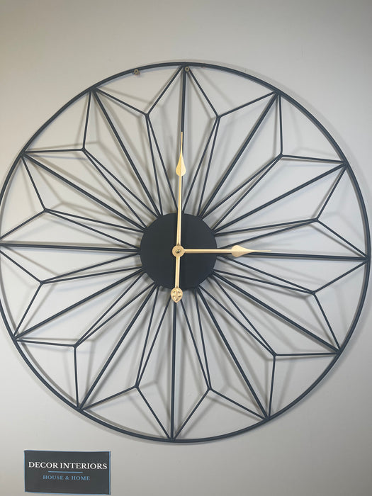 Geometric Metal Wall Clock, Round, Black & Gold