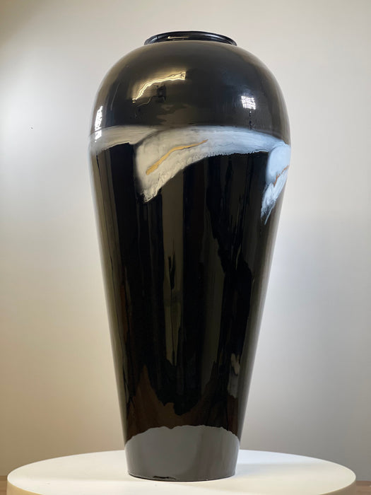 Large Black, Gold & Blue Enamel Metal Flower / Stem Vase