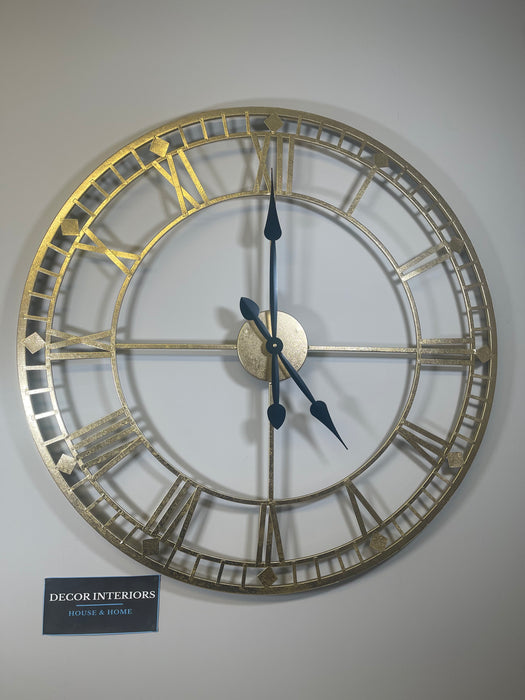 Distressed Gold Metal Round Wall Clock - 80 cm