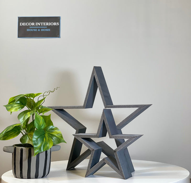 Set Of 2 Distressed Grey Standing Wooden Stars - Home Decor