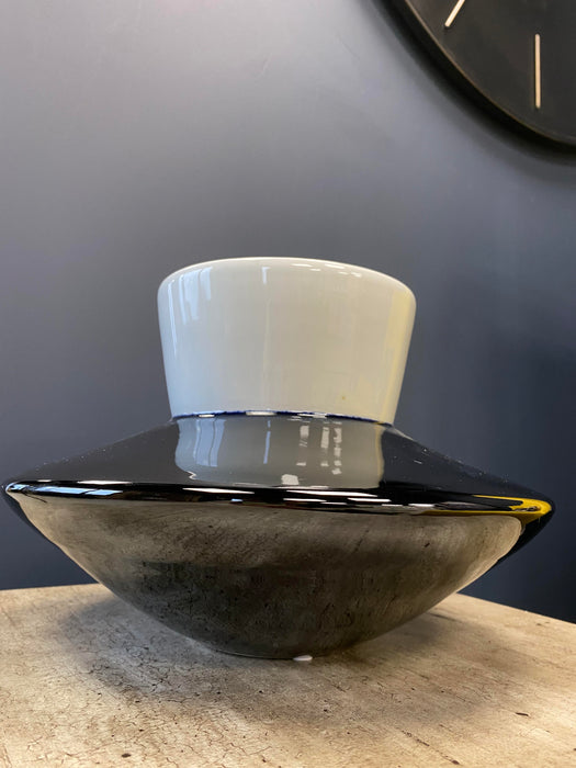 Low Tapered Vase, White, Black, Ceramic