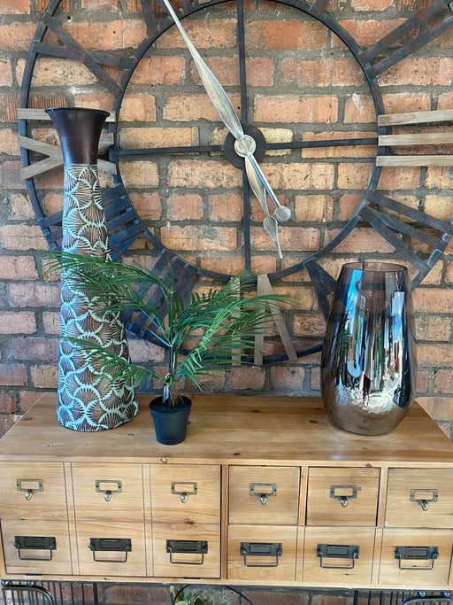 Decorative Tall Vase, Distressed, Metal Copper, Stem 