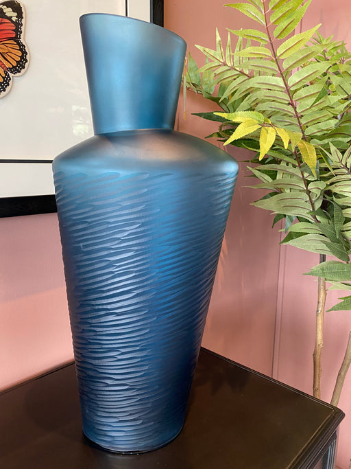 Blue Glass Vase, Tall Textured